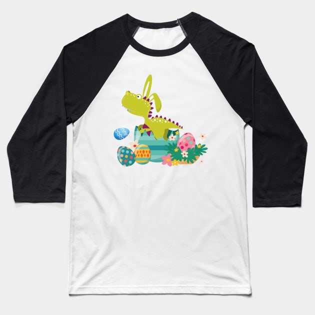 Dinosaur T-Rex Bunny Easter Egg Funny Gift For Boys Baseball T-Shirt by macshoptee